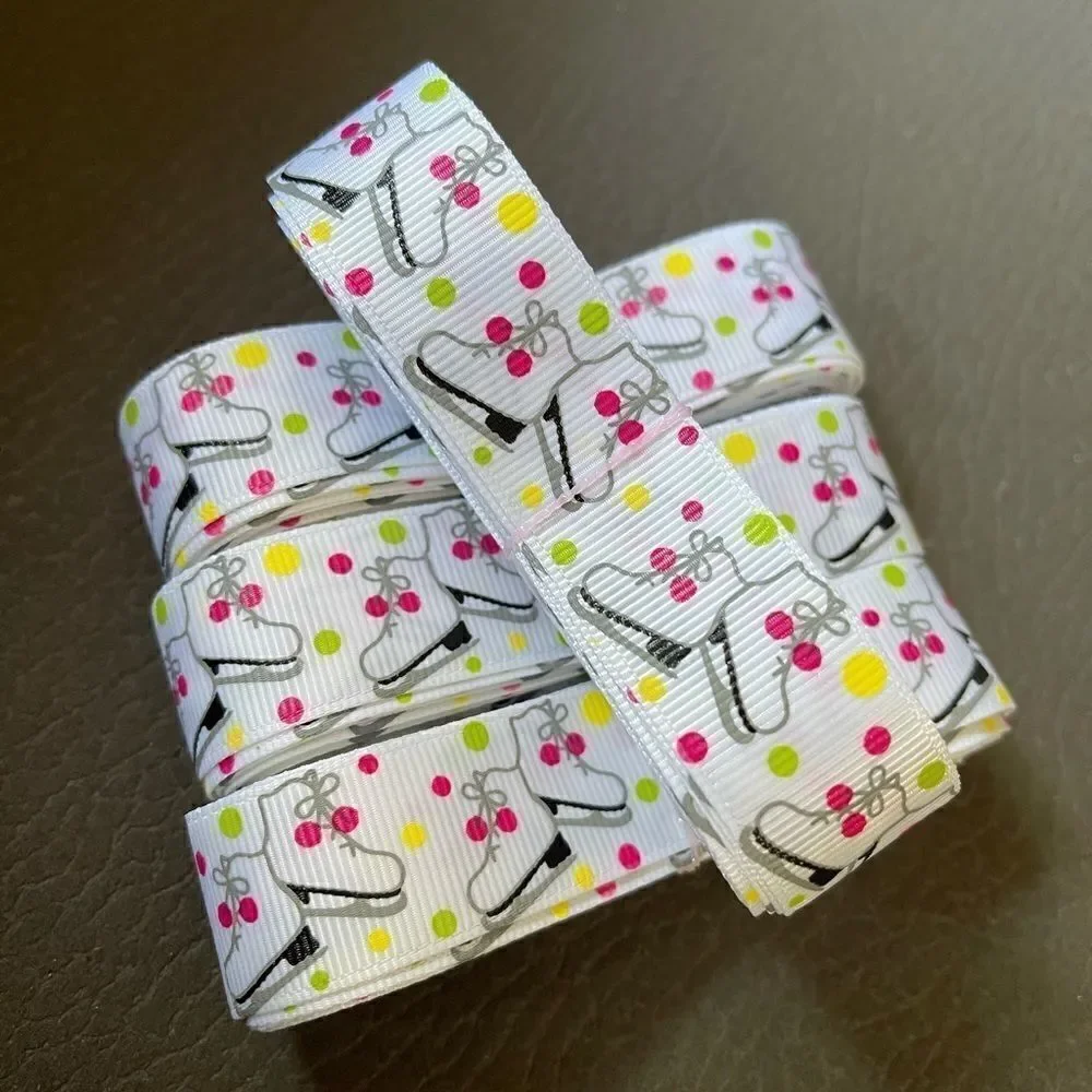 Grosgrain Ribbon 7/8” 5 yards 5/$20 Christmas Winter ice skates snow skating NEW